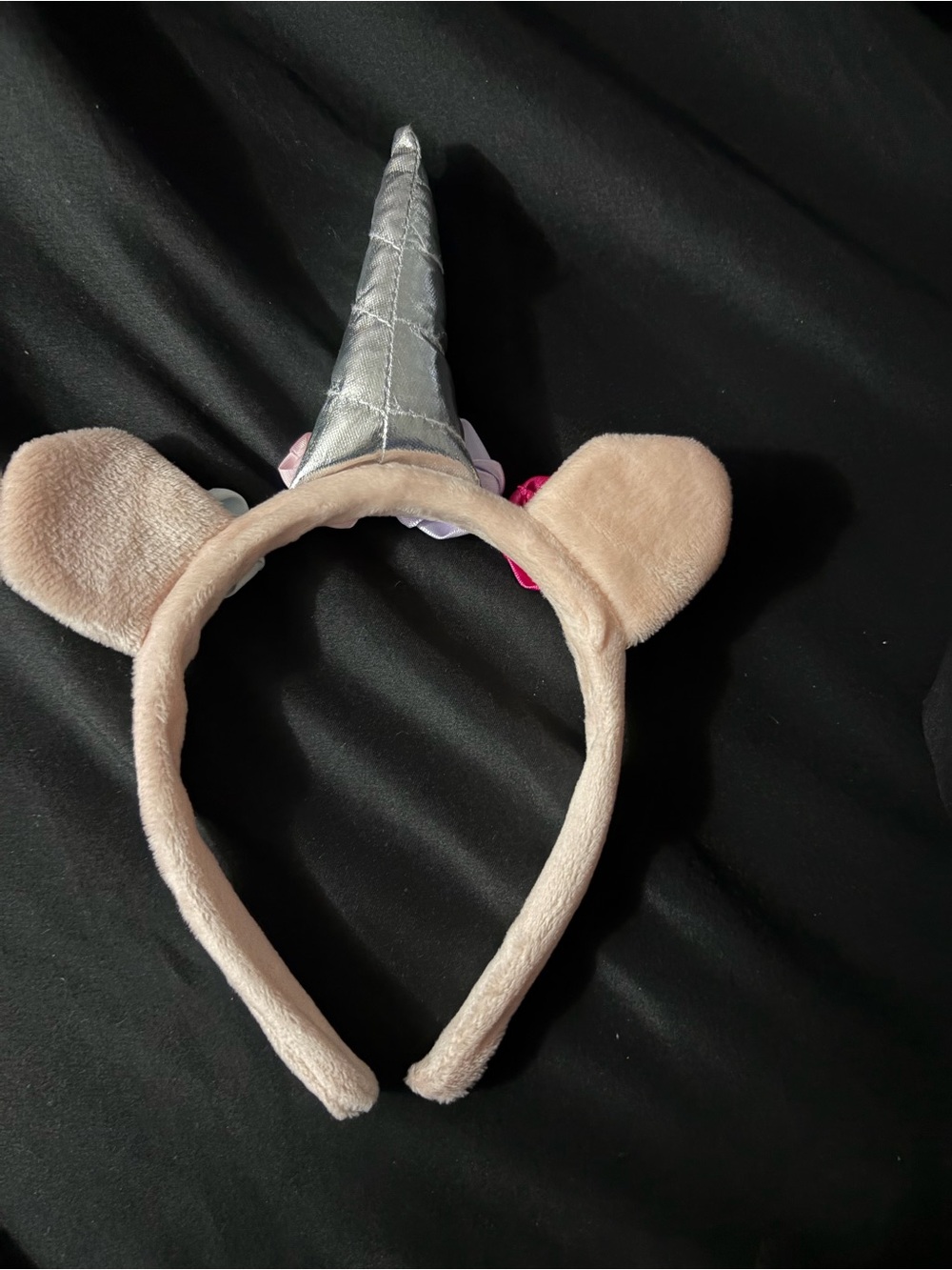 Plush Unicorn Headband with Pastel Flowers - Pink - Picture 2 of 2